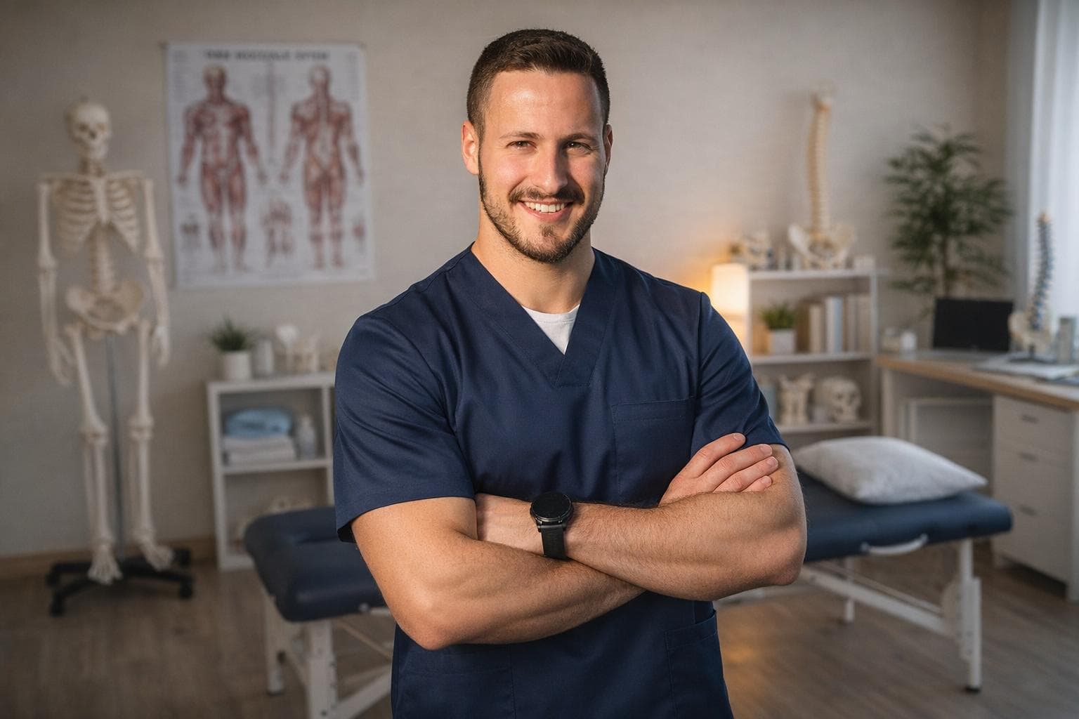 Mattia Lavarda, osteopata, nel suo studio